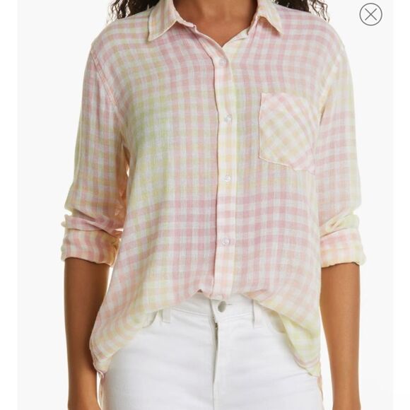 Rails Charlie Button Down Long Sleeve Lemonade Pastel Linen Blend Top - Picture 2 of 11